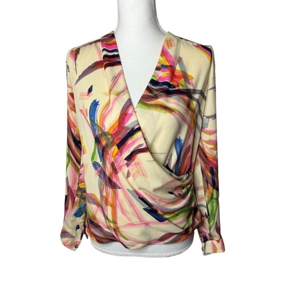 Anthropologie HD in‎ Paris Camille Watercolor Faux Wrap Blouse 2
